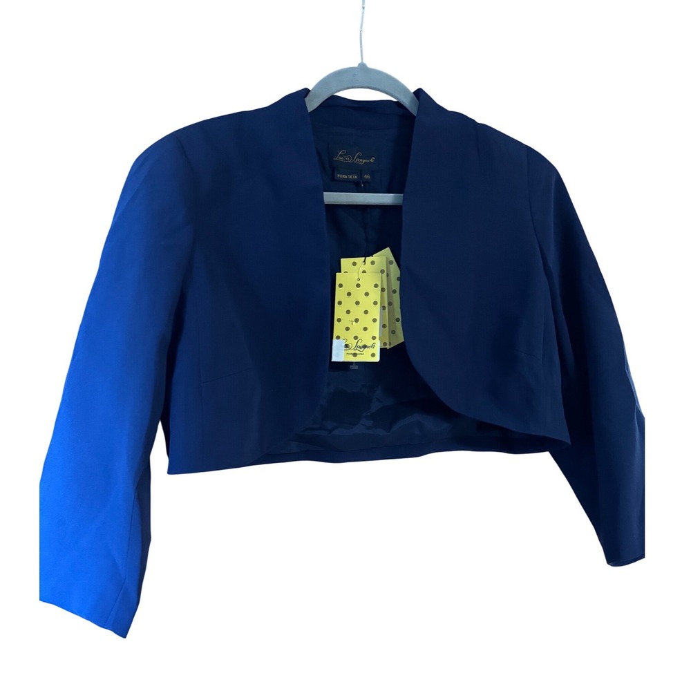 Luisa Spagnoli Blue 100% Silk Cropped Bolero Jacket 46 NWT